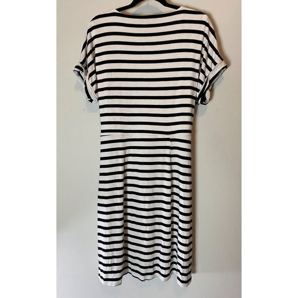 Striped Black & White Chaps Belted Short Sleeve Dress XL - Picture 1 of 11